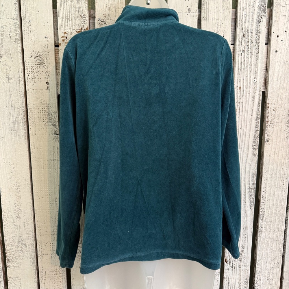Vtg Onque Casual Teal Blue Velour Zip Up Jacket L Rhinestone Quilted 90s Y2K - Picture 3 of 10